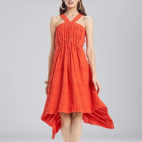 NWT Natori Summer Texture Eyelet Dress Mandarin Orange Size 10 NEW $795 - Picture 1 of 16